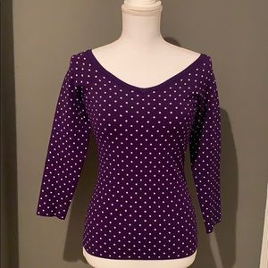 NWT Milly top. Purple with light pink polka dots.